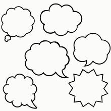 set of speech bubbles in black and white in various shapes