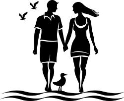 silhouette of a couple holding hands and walking 