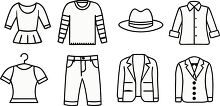 Simple black outline drawings of clothing