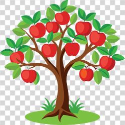 simple cartoon apple tree filled with red apples and green leaves