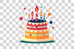 Simple Flat Design of a Colorful Kids Birthday Cake