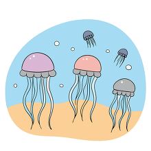 simple illustration of jellyfish swimming in the shallow ocean