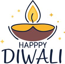 single Diwali lamp with a bright flame and the text Happy Diwali