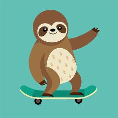 sloth wearing a pink and yellow helmet skateboards