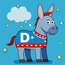 smiling donkey character representing the Democratic Party on a 