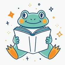 smiling frog reading a book