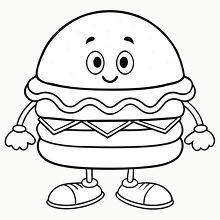 Smiling Funy Cartoon burger character black outline