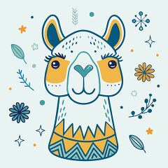 smiling llama with orange cheeks and long eyelashes