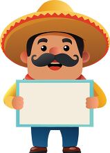 smiling man with a sombrero is holding a sign ready for your mes