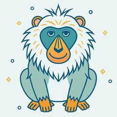 smiling monkey illustration with fluffy white fur