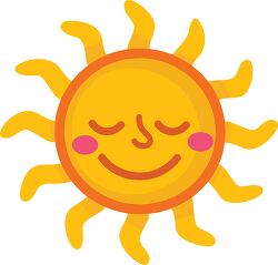 smiling sun with closed eyes and curly yellow rays clipart