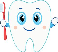 smiling tooth character holding a red toothbrush