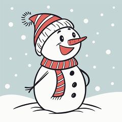 snowman in a striped christmas scarf and hat