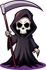 spooky Grim Reaper in a black hood holding a large scythe