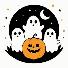 spooky halloween night with three ghosts clipart