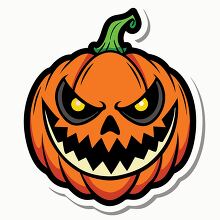 stamp style angry faced jack o lantern glowing