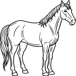Standing horse with long mane black outline clipart