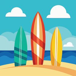 Surfboards on sandy beach clipart with ocean view for summer