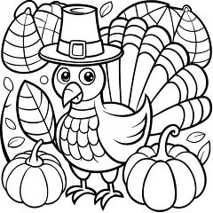 thanksgiving turkey with pilgrim hat printable outline coloring