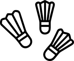 Three badminton shuttlecocks in a simple black outline