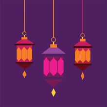 Three hanging lanterns celebrate the spirit of Diwali