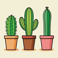 three variations of tall green cactus plants