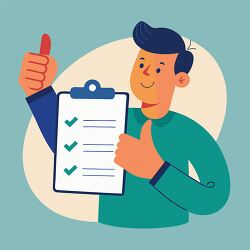 thumbs up man with checklist clipboard clipart for success