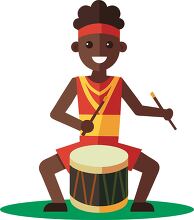 traditional African drummer performing on a large colorful drum