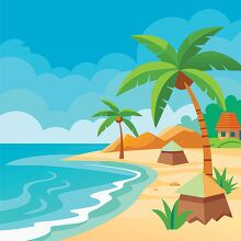 tropical beach scene with palm trees blue ocean