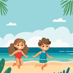 two kids enjoying summer fun at the beach clipart