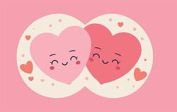 two smiling hearts overlapping on a pink
