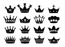 Vector icons of crowns in various classic and modern design