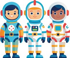 vector illustration of three astronauts wearing different spacesuits clipart