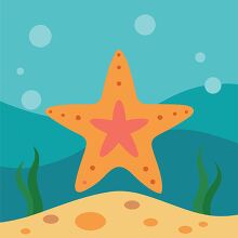 vector of a starfish in a calm underwater setting with seaweed