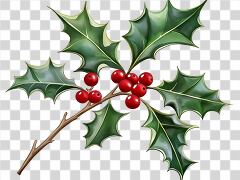 Vibrant Holly Branch With Red Berries and Green Leaves