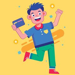 Vibrant Illustration of Man Celebrating with Credit Card