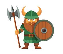 Viking warrior with a horned helmet and shield