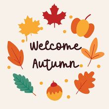 welcome autumn seasonal leaves acorns and pumpkin