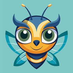 whimsical cartoon bee with large green eyes colorful patterns an