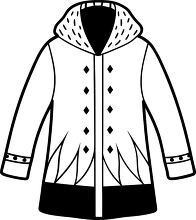 winter coat has a cozy hood  black outline