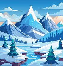 winter landscape illustration featuring snow capped peaks