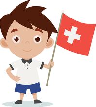 young boy holding a flag of Switzerland