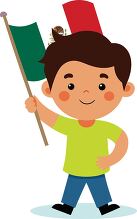 young boy holding a waving flag of mexico