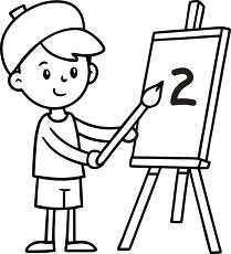 young boy painting in art class on an easel cartoon style