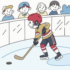 young hockey player dressed in protective gear skates on the ice while focusing on the puck clipart