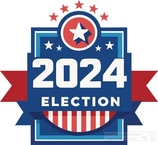 2024 election badge with a ribbon and star symbols in a classic 