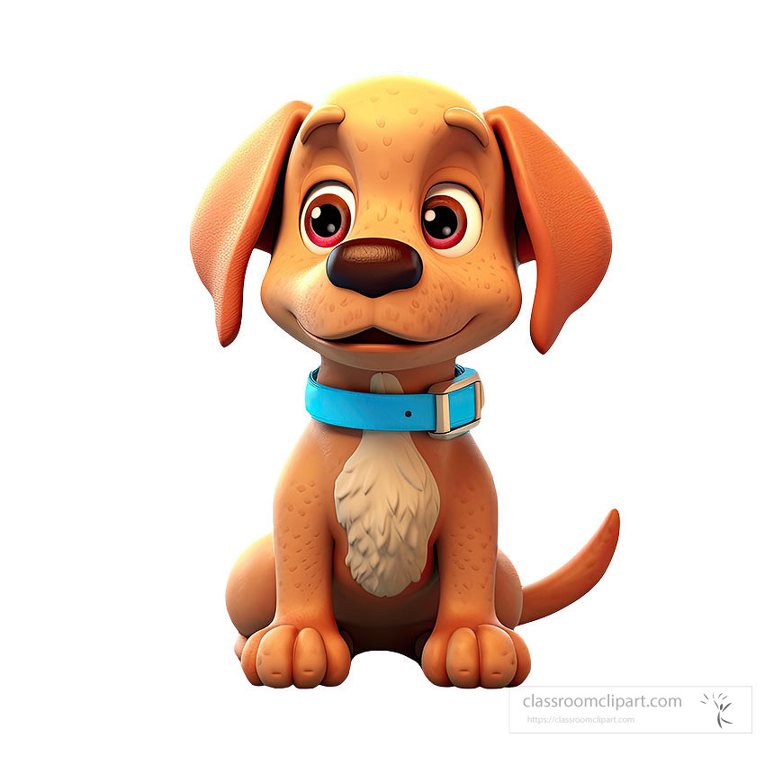 3d cute a dog wearing blue collar