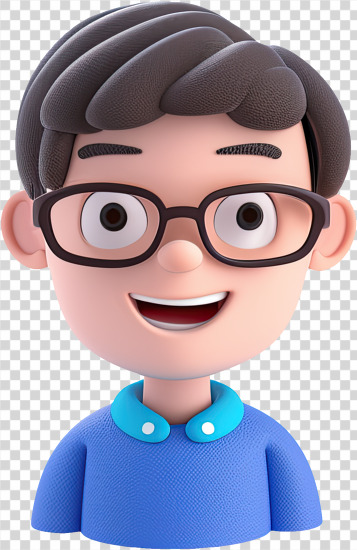 3D kid avatar boy with blue shirt glasses