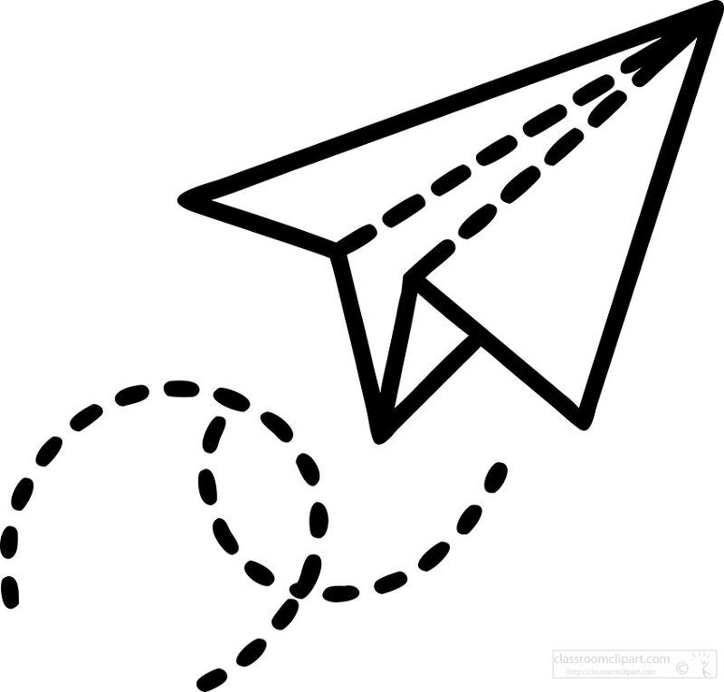 a paper airplane in flight with a dotted trail 