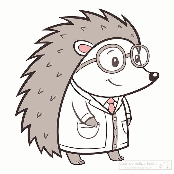 Academic hedgehog wearing a coat and glasses